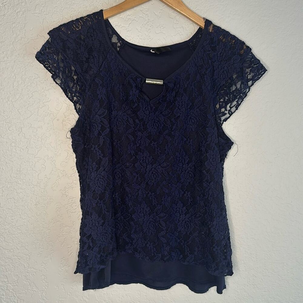 Witchy Lace Midnight Blue Top Flutter Sleeve Whimsigoth Goth Fall Halloween